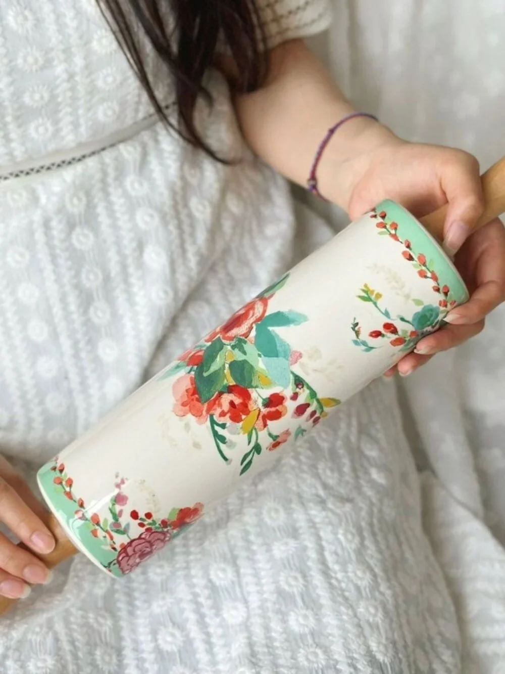 Pioneer Woman Ceramic rolling pin vintage floral pattern
